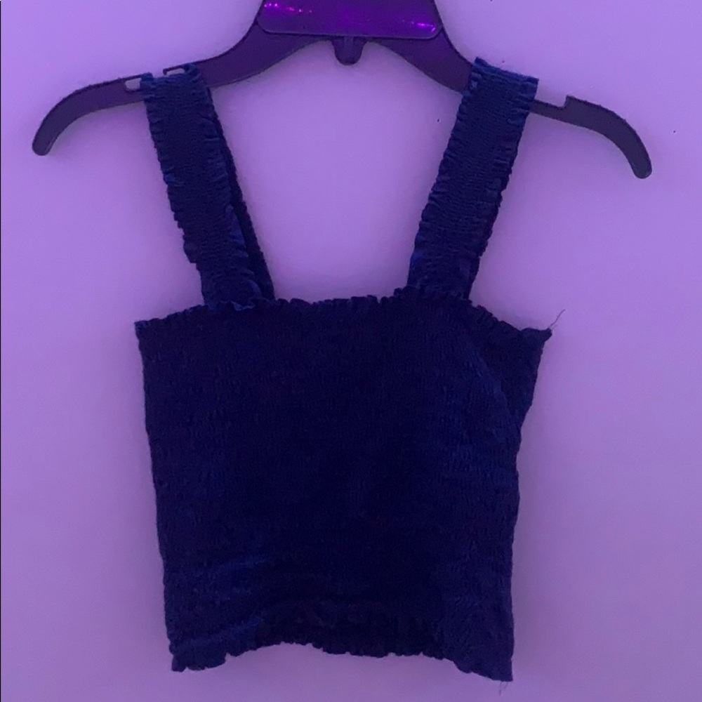 navy ruffled tank top